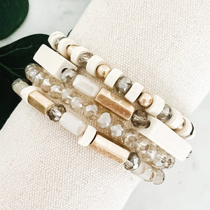 Wooden Radiance Bracelet Set- Ivory