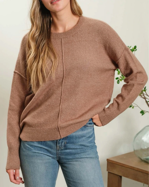 Justine Center Seam Sweater- Deep Taupe