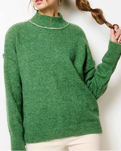 Mock Neck Sweater- Pine Green