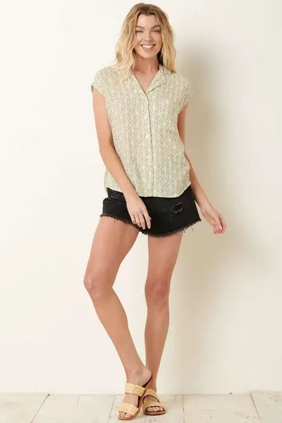 Chelsea Pineapple Print Button Front Top- Sage