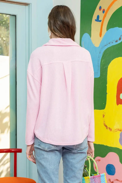 Candace Tab Button Top- Pink