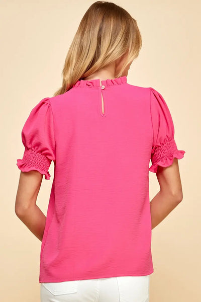 Candace Puff Sleeve Top- Hot Pink