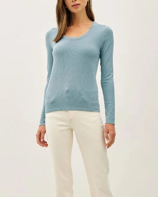 Leighton Soft Scoop Neck Top- Light Teal