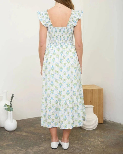 Lennox Floral Midi Dress- Blue Multi