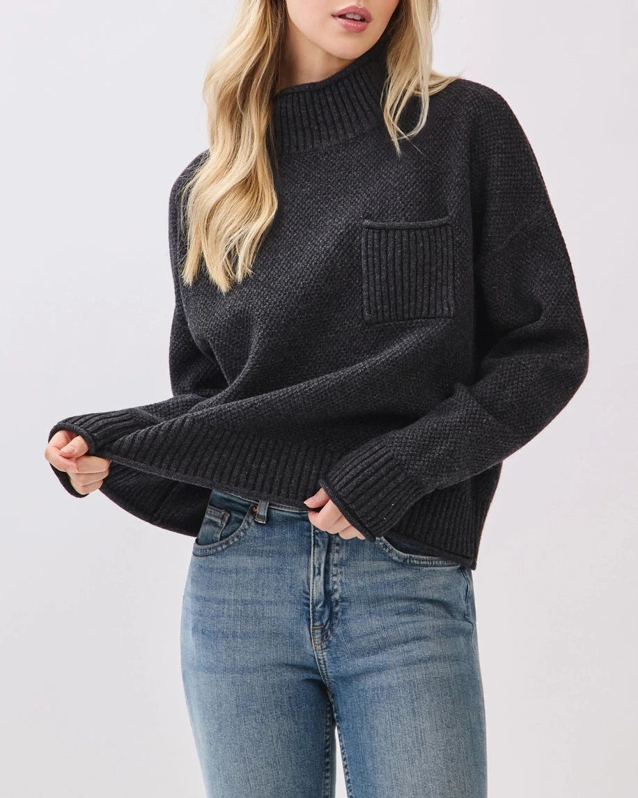 Hazel Mock Neck Sweater- Charcoal