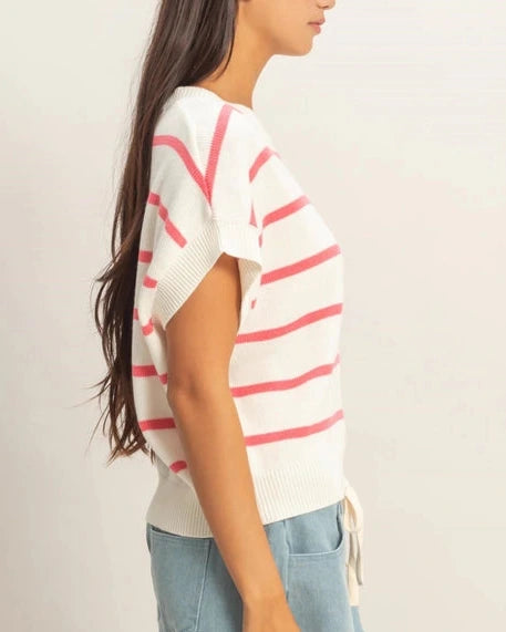 Maggie Striped Sweater Top- Pink