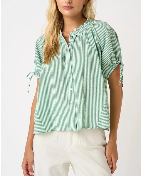 Juliette Striped Puff Sleeve Top- Green