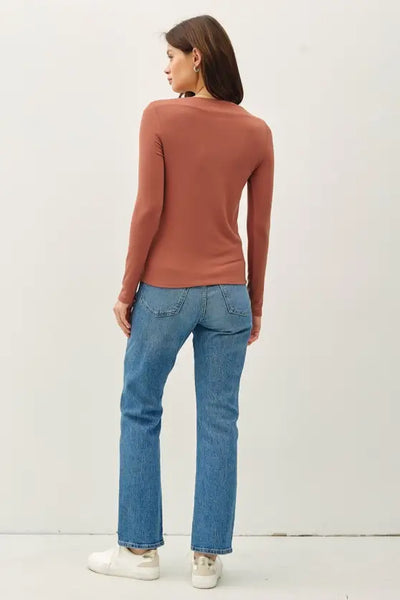 Ava Basic Boat Neck Top- Brick