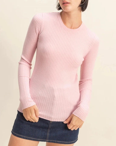 Flynn Ribbed Long Sleeve Top- Soft Pink