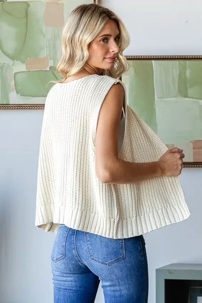 Alanna Chunky Knit Cardigan Vest- Beige