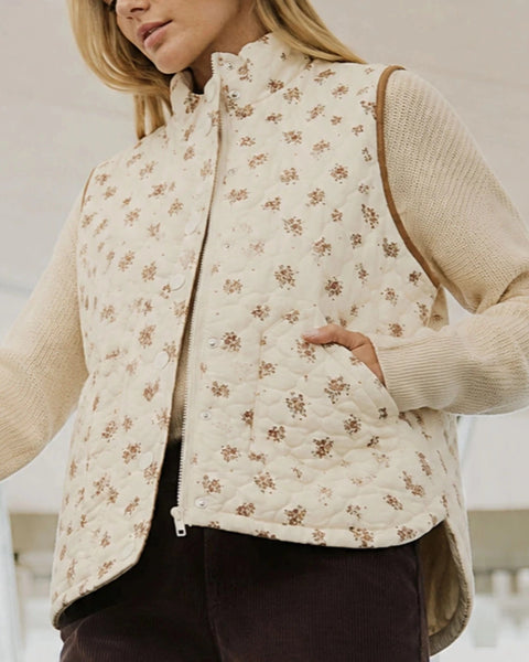 Gracelyn Floral Quilted Vest- Cream