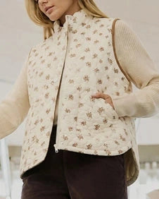 Gracelyn Floral Quilted Vest- Cream