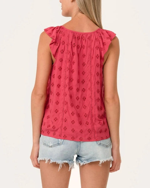 Daniella Eyelet Sleeveless Top- Fuschia