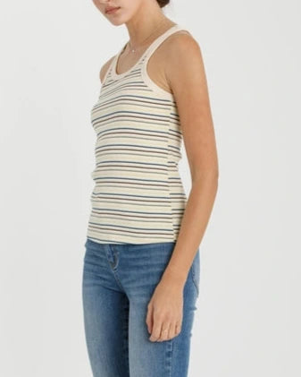Reese Striped Tank Top- Teal Multi