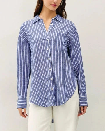 Arlo Striped Button Front Top- Denim