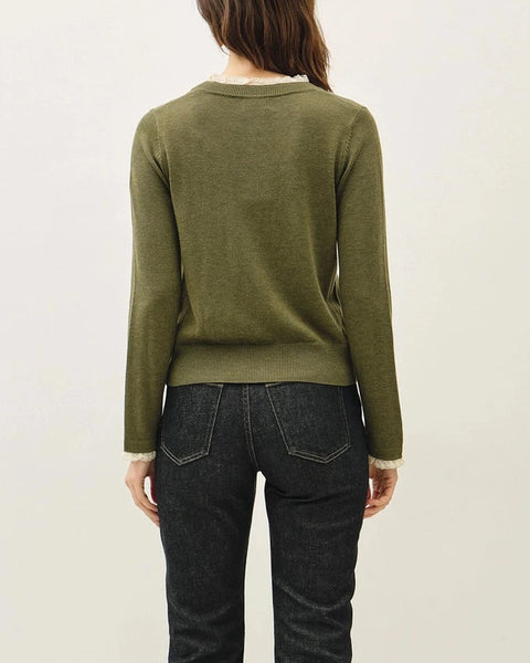 Paris Lace Trim Cardigan- Winter Forest