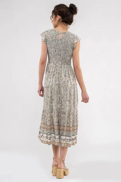Aspen Smocked Floral Midi Dress- Mint