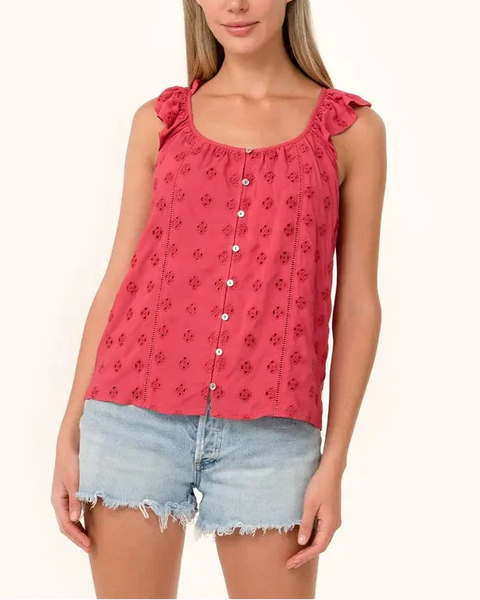 Daniella Eyelet Sleeveless Top- Fuschia
