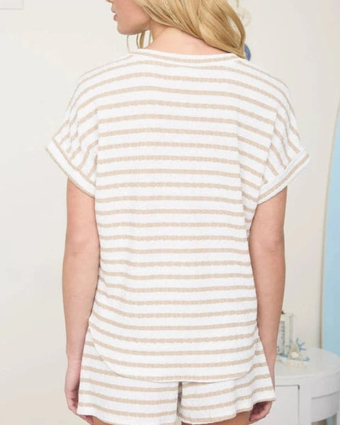 Ronnie Textured Stripe Top- Khaki
