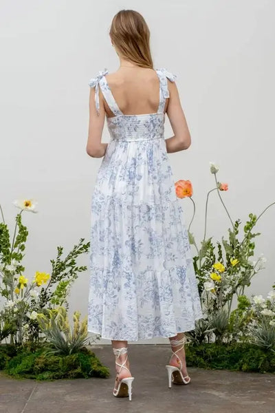 Paris Blossom Midi Dress- Blue