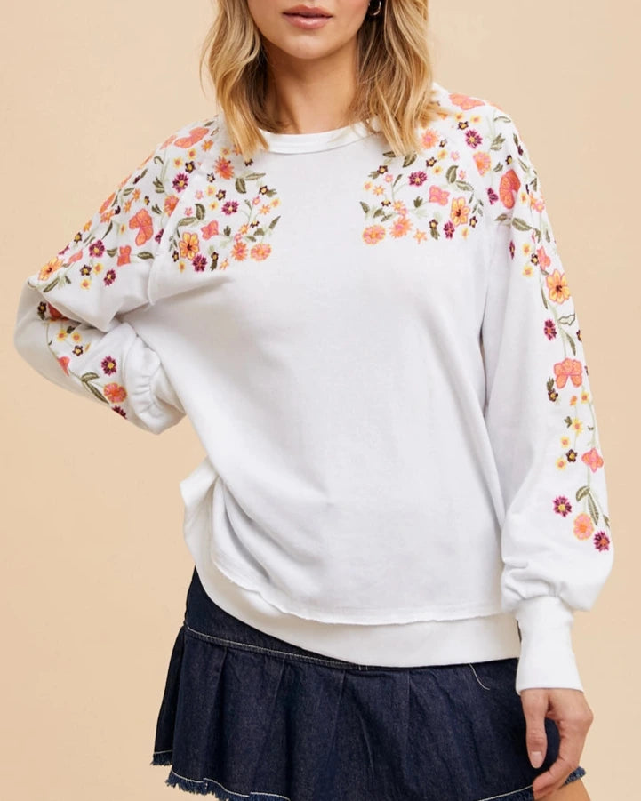 Julianna Embroidered Pullover- White