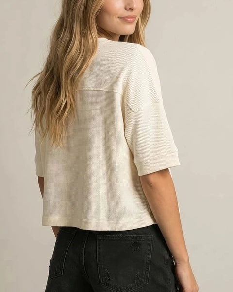 Brooke Button Front Boxy Knit Top- Ivory