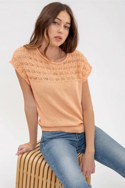 Loretta Crochet Yoke Sweater- Light Orange