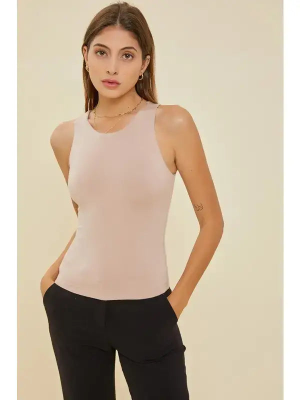 Kara Basic Round Neck Tank- Taupe