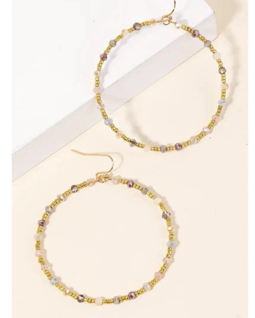 Seed Beaded Circle Earrings- Gold & Pastel