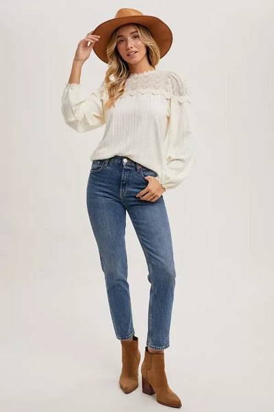 Alexa Lace Trimmed Top- Ivory