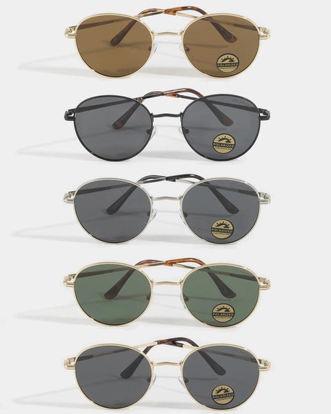 Round Metal Frame Polarized Sunglasses- Assorted Frame Colors