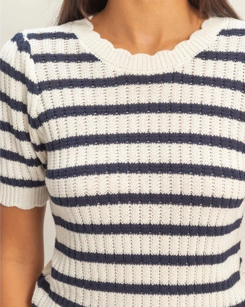 Laylin Scallop Sweater Top- Navy