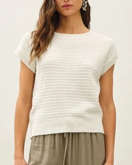 Senna Textured Sweater Top- Off White