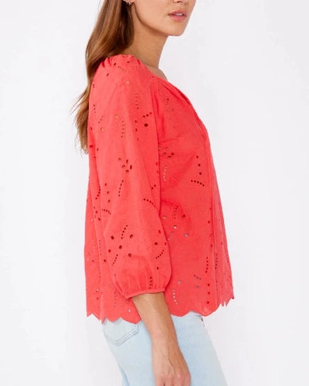 Marceline Floral Eyelet Top- Coral