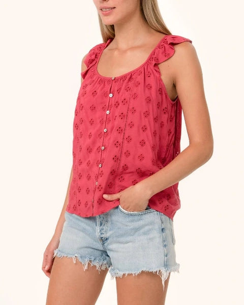 Daniella Eyelet Sleeveless Top- Fuschia