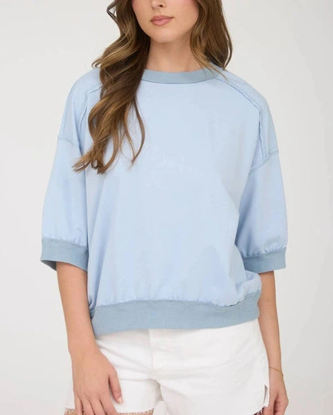 Danna Raglan Short Sleeve Top- Dusty Blue