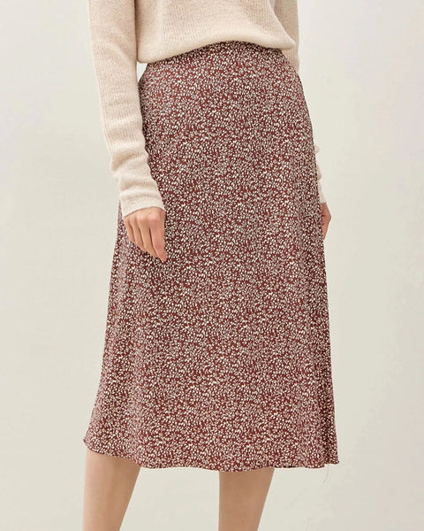 Geneva Floral Print Midi Skirt- Brown