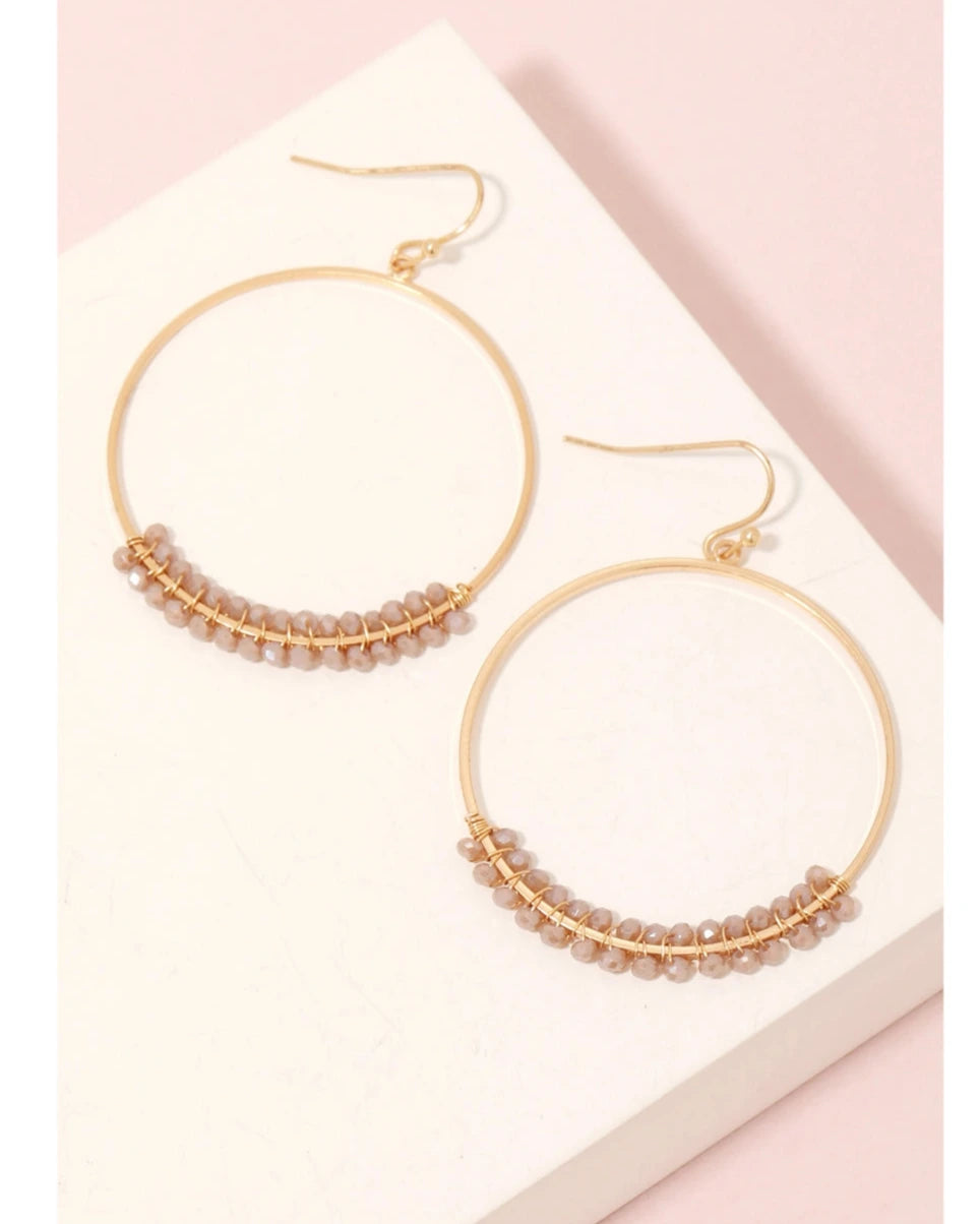 Beaded Hoop Dangle Earrings- Natural