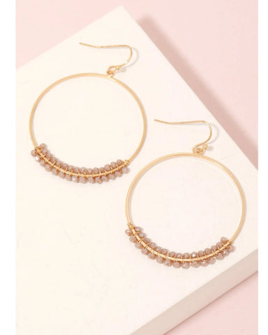 Beaded Hoop Dangle Earrings- Natural