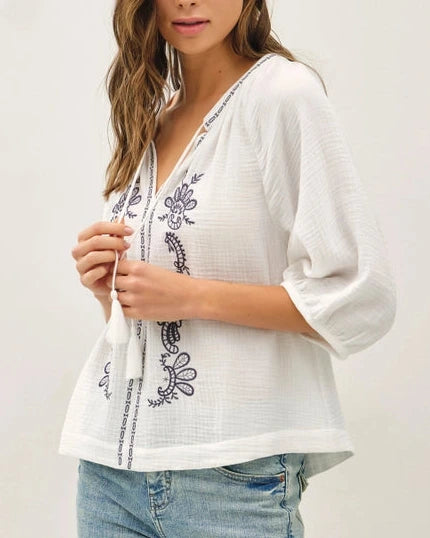 Amory Embroidered Peasant Top- White