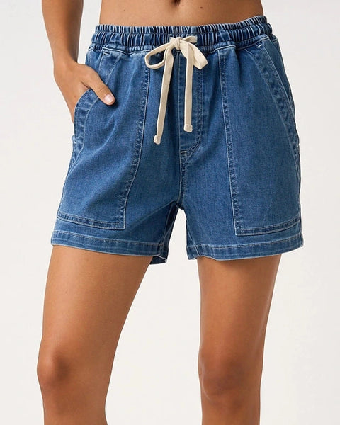 Erika Patch Pocket Shorts- Dark Wash