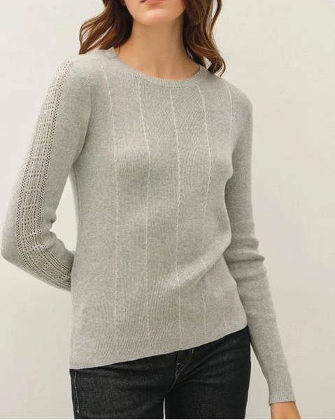 Lenora Pointelle Knit Top- Heather Grey