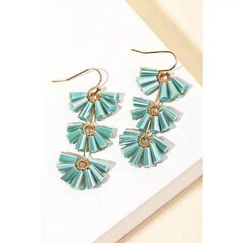 Tiered Glass Bead Earrings- Turquoise