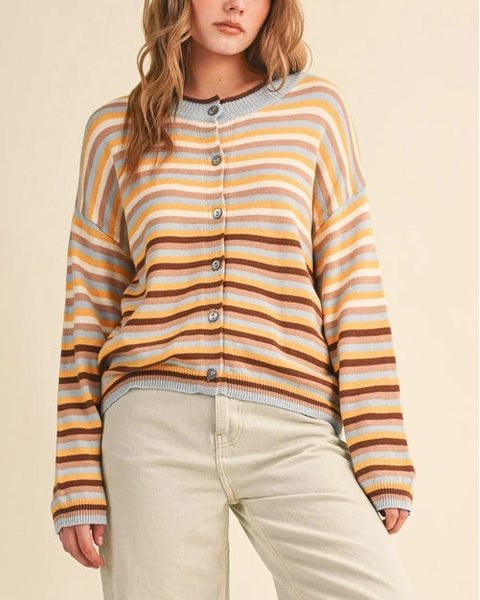 Marlee Striped Cardigan- Sky Blue/Taupe