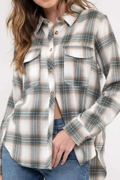Hallie Plaid Button Down Top- Green