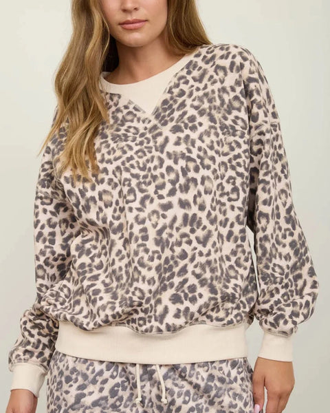 Malia Leopard Boxy Knit Top- Cream Leopard