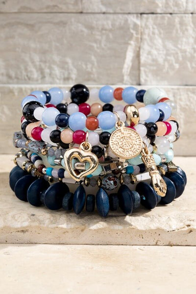 Beaded Bracelet Stack- Sapphire