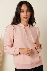 Leah Puff Sleeve Hoodie Sweatshirt- Blush