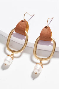 Laylin Pearl Accent Drop Earrings- Brown