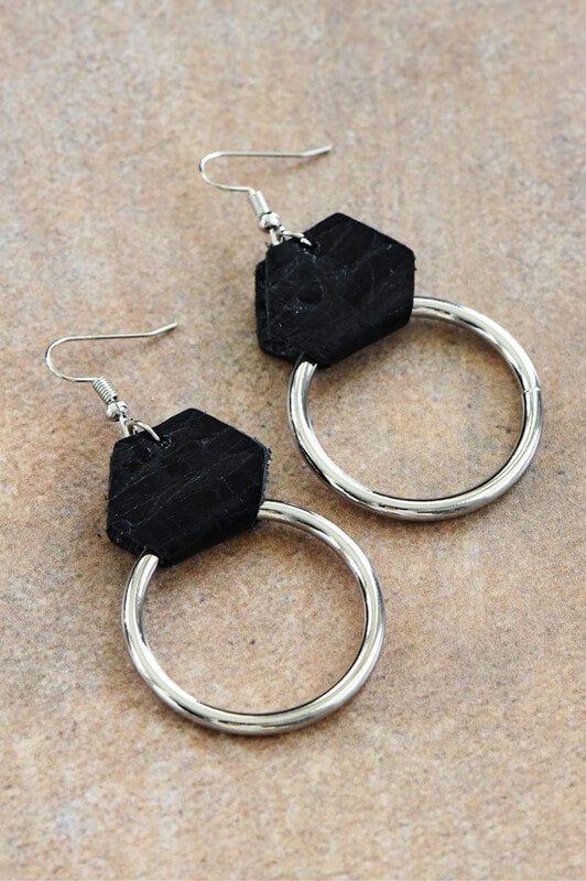 Charlee Leather Accent Earrings- Black